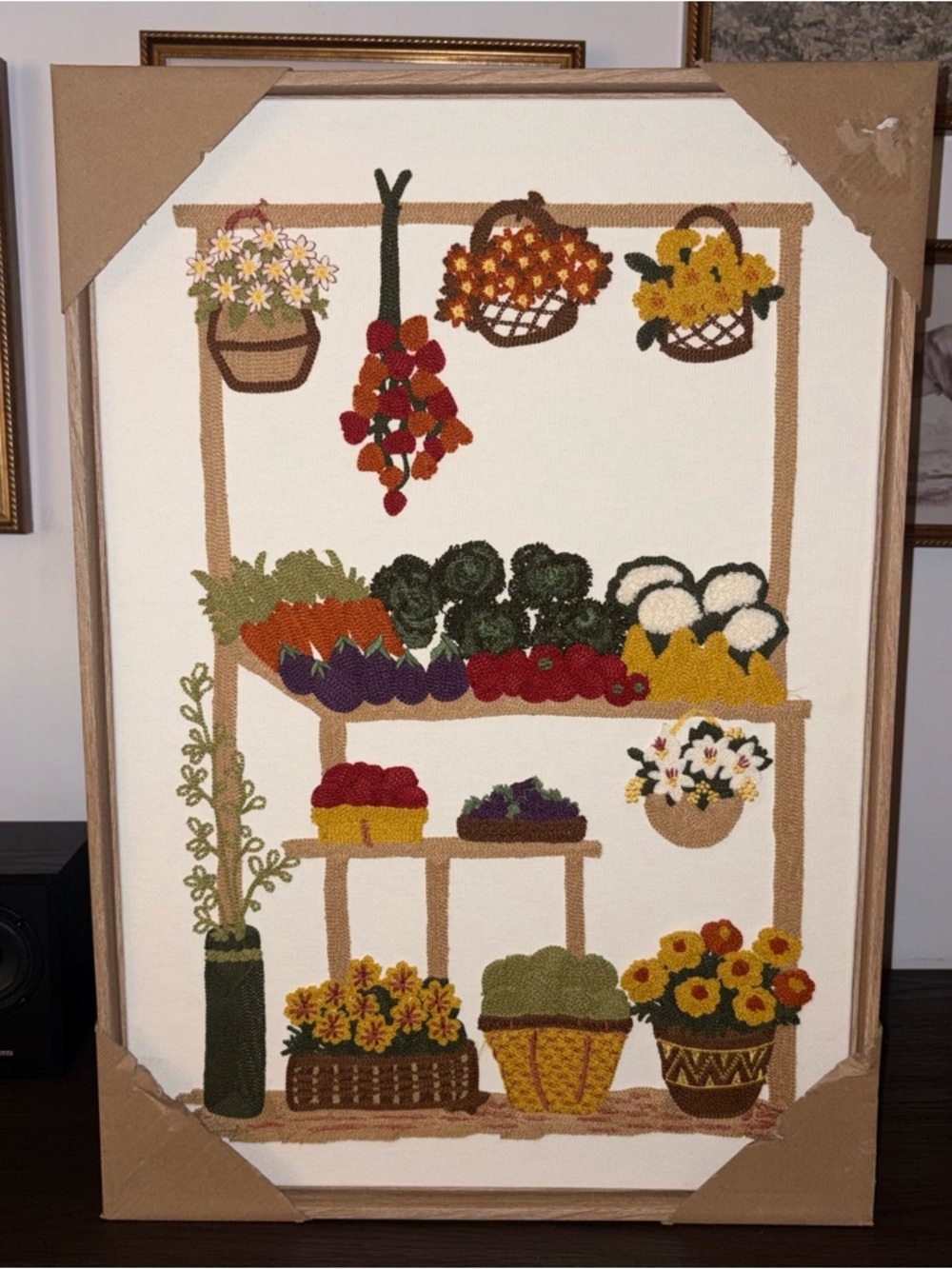 New BP Home Textile Embroidered Woven Wall Art Flower Market 18” By 26”